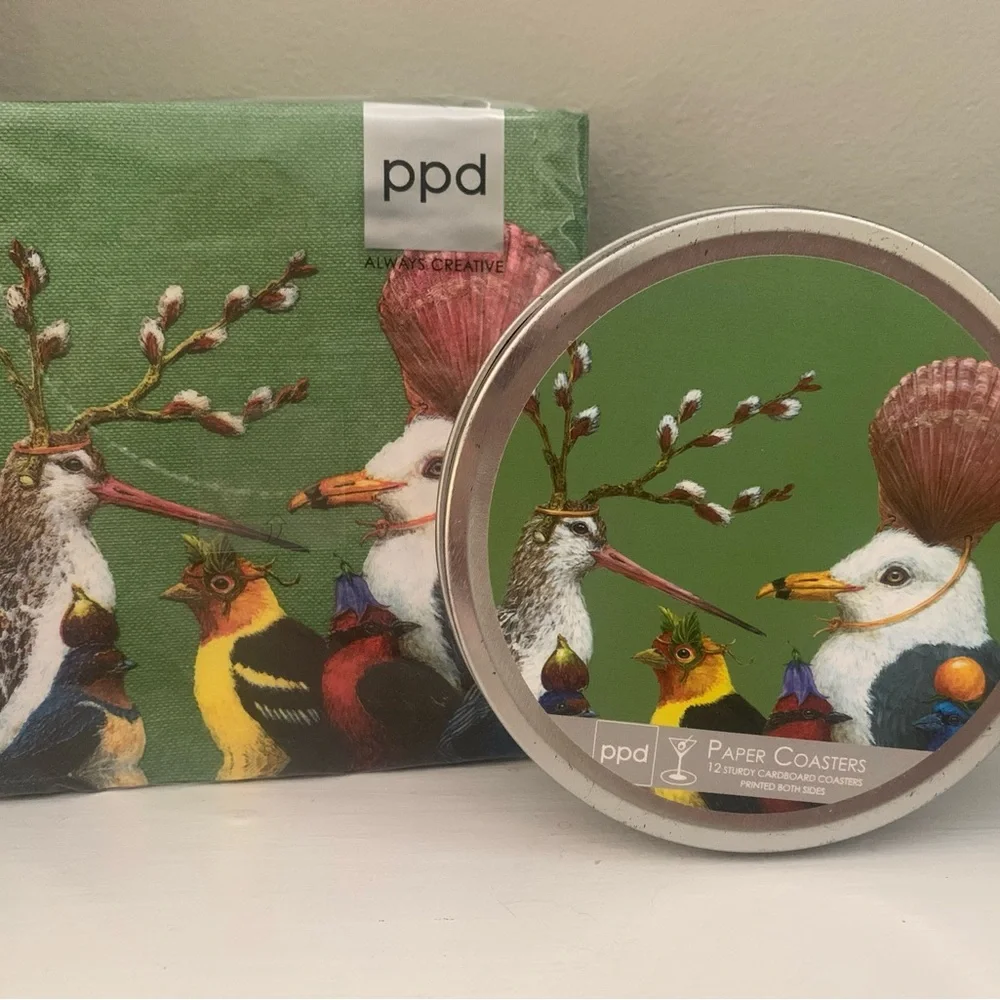 NWOT PPD “Sully’s Party” Bird-Themed Paper Coasters and Cocktail Napkins Set